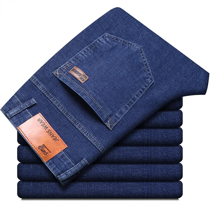 Man Pants Office Business Jeans Men Classic Blue Black Cotton Stretch Straight Denim Pants Male Brand Trousers