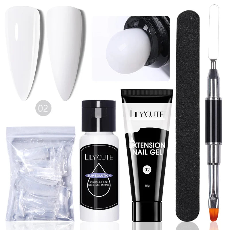 LILYCUTE 15ml Extension Gel Nail Polish Set Quick Nail Prolong With Extend Mold Nail Tips Acrylic Solution Manicure Tools Kit
