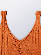 Spring Summer Casual V Neck Hollow Out Knitted Vest Solid Color Sleeveless Tops Orange Green White Khaki 2026 Women Clothes