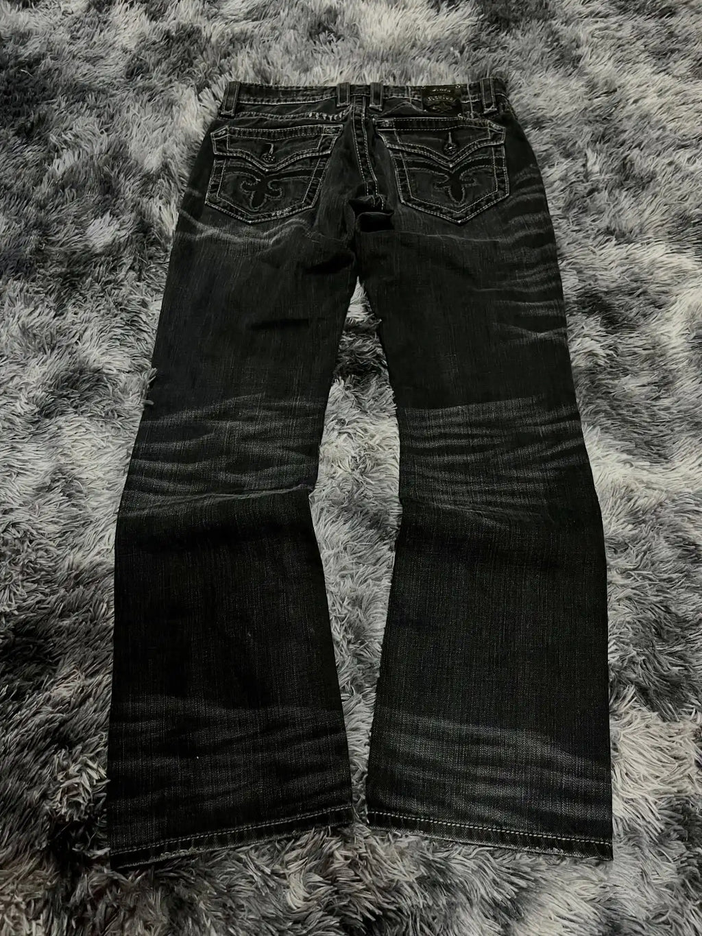 Y2K Black Washed Embroidered High-waisted Oversized Jeans Men European and American Retro Classic Loose Wide-leg Straight Pants