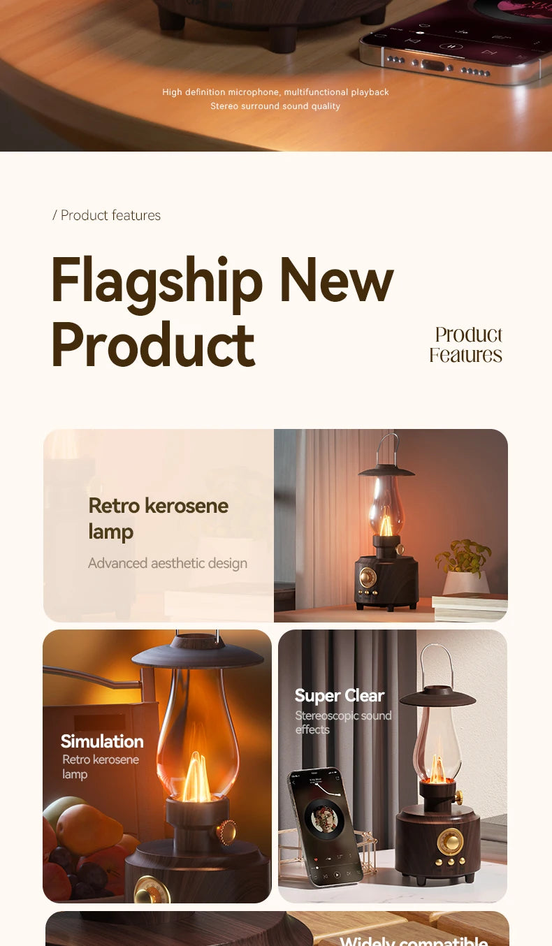 Retro Lamp Style Wireless Bluetooth Speaker with Portable FM Radio and USB Port Bluetooth 5.3 Suitable for Camping Home Decor