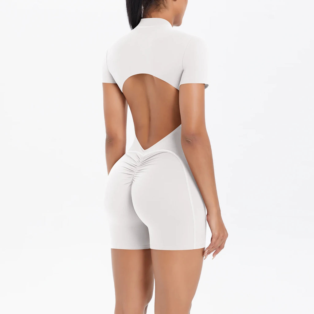 Zipper Gym Jumpsuit Short Women Yoga Sets Sports Outfits Female Yoga Overalls Workout Clothes Fitness Suit Woman's Tracksuit