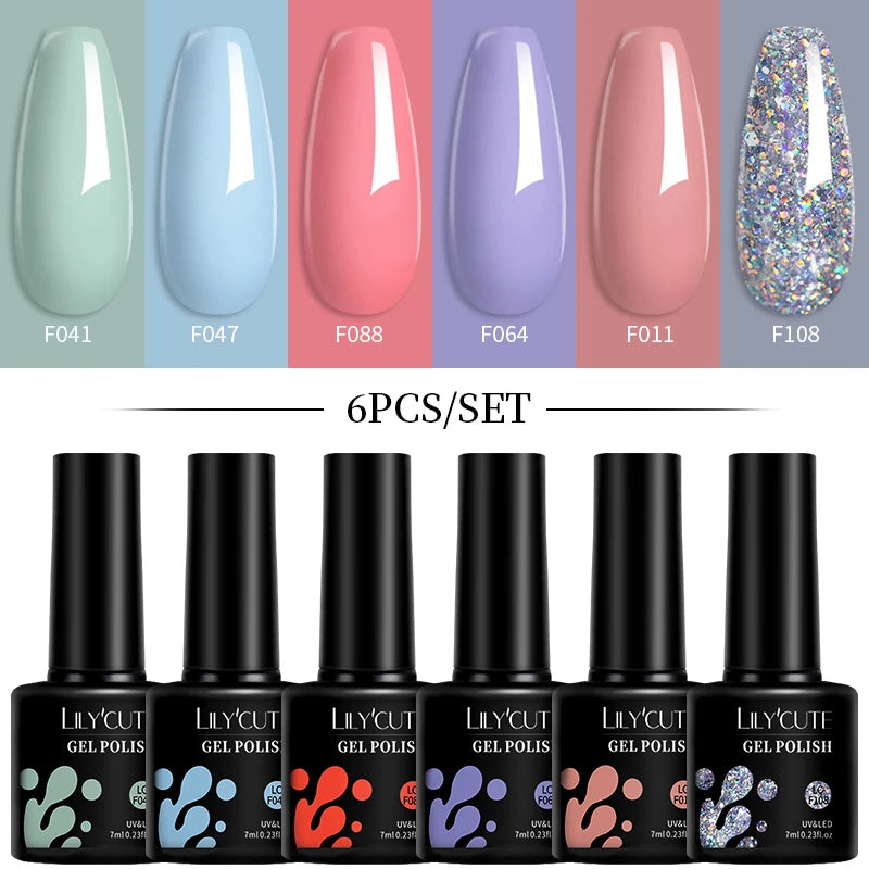 LILYCUTE 7ML 6PCS Neon Gel Nail Polish Set fluorescent Series Color Changing Semi Permanent Soak Off Manicure kit Nail Art Gel