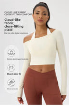 Yoga long-sleeved T-shirt women's one-shoulder sexy tight fitness wear top nude feel quick-drying sports sleeved Yoga Shirts