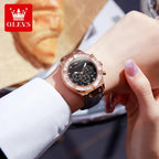 OLEVS 9978 Womens Watch Multifunctional Quartz Watch Waterproof Luminous Leather Strap Elegant Fashion Watches For Woman Gifts