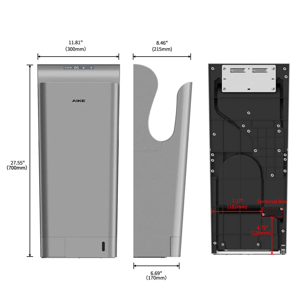 AIKE 7-10s Bathroom Vertical Hand Dryer Automatic High Speed Hand Dryer with UV Germicidal Lamp HEPA Filter and Brushless Motor