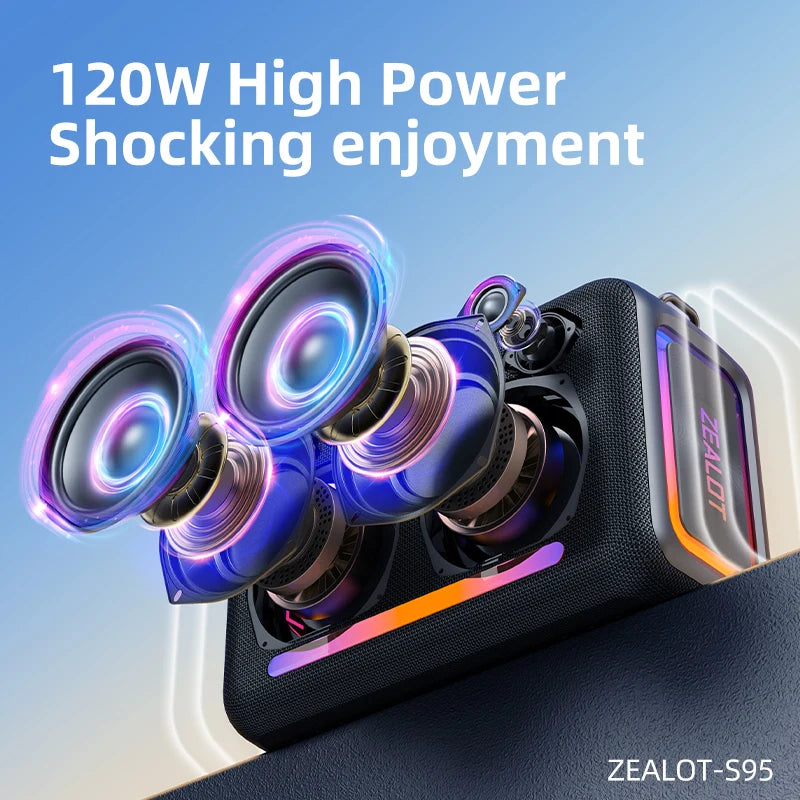 zealot-S95 Portable Bluetooth Speaker Waterproof 120W High Power RGB Colorful Light Wireless Subwoofer 360 Stereo Surround TWS Secondary image