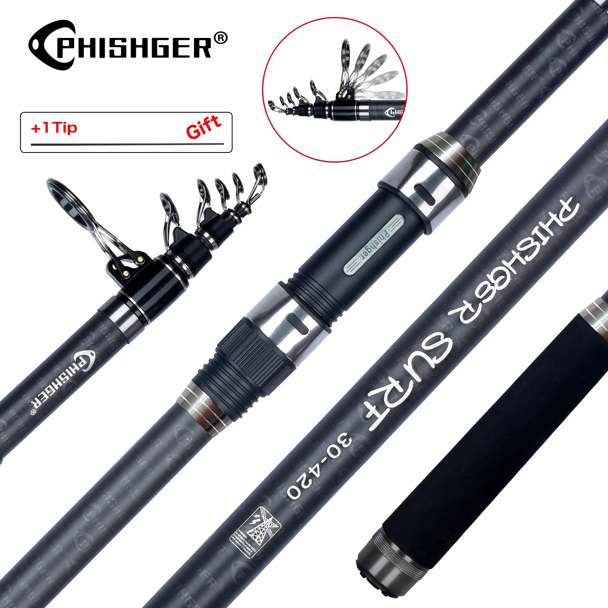 PHISHGER Telescopic Surf Spinning Rod 3.6/4.2/4.5/5.0/5.3m Power80-150g 30T Carbon Travel Surfcasting Shore Casting Fishing Pole Ürün ana görseli