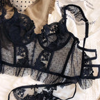 Hot Sale French Sexy Lingerie Set for Women Ultra Thin See Through Bra Panty Set Embroidery Lace Shaping Camisole Underwear Set