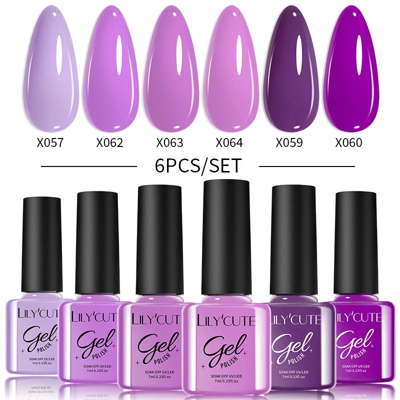 LILYCUTE 6PCS Gel Nail Polish Set Summer Neon Nail Gel Kits For DIY Nail Vernis Semi Permanent UV Lamp Gellak Nail Varnish Set