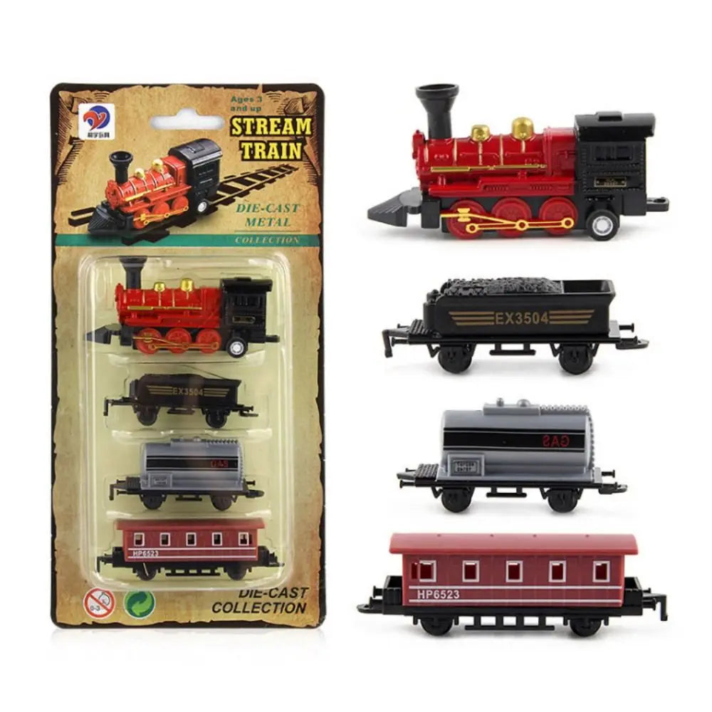 Car Vehicles Retro Steam Train Pull Back Model Diecast 1:60 Alloy Toy Train Kids Toys Set For Boys Gifts Kids Birthday