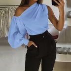 Sexy Off Shoulder Women Shirts Summer Lantern Sleeve Blouse Casual Loose Solid Tops Lady Elegant Blusas Femme Streetwear Shirt