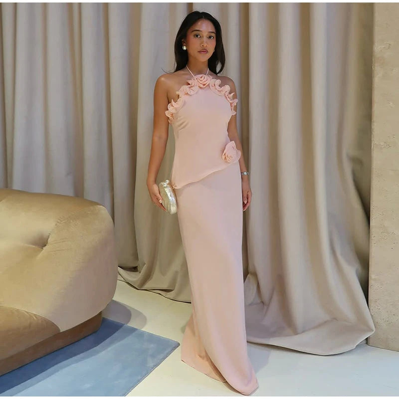 3D Prited Ruffle Women's Maxi Dress Halter Neck Trim Sleeveless Formal Evening Dresses 2026 Summer Wedding Guest Woman Vestidos