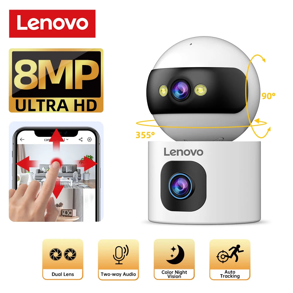 Lenovo Dual Lens HD IP Security Camera 8MP indoor WiFi Camera Auto Tracking Color Night CCTV Audio Video Surveillance Camera Ürün ana görseli