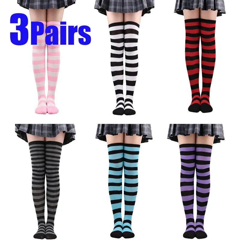 Color Striped Stockings Japanese Over Knee Socks Fashion Women Keep Warm Soks Sexy Slim Long Socks Hosiery JK Cosplay Lolita Y2k Ürün ana görseli