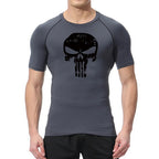 Skull Print Compression Shirts for Men Gym Workout Running Tshirts Sporty Athletic Quick Dry Tees Tops Short Sleeve Rash Guard