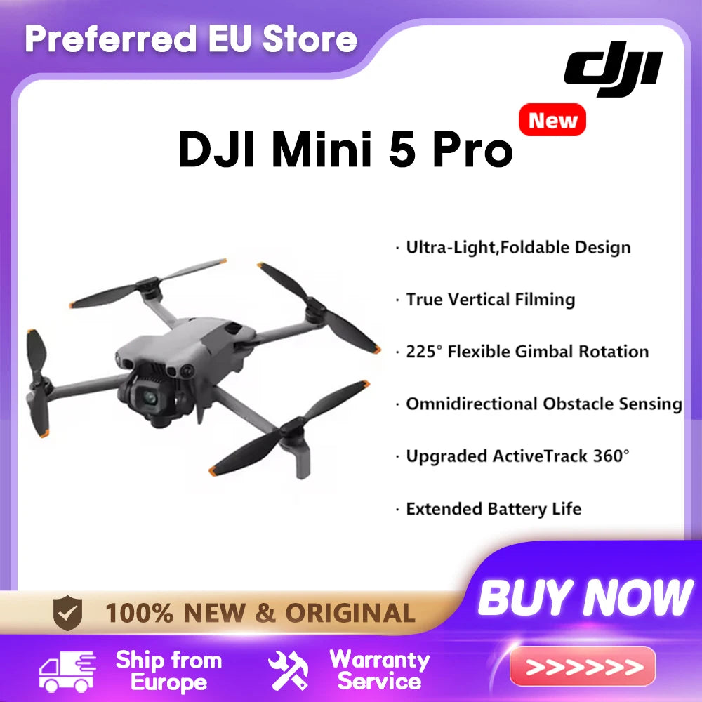 DJI Mini 5 Pro Ultra-Light & Foldable Drone with Camera 1-Inch CMOS Omnidirectional Obstacle Sensing ActiveTrack 360° 225° Gimbal Rotation 20km Transmission 4K Drone for Beginners C0 Ürün ana görseli