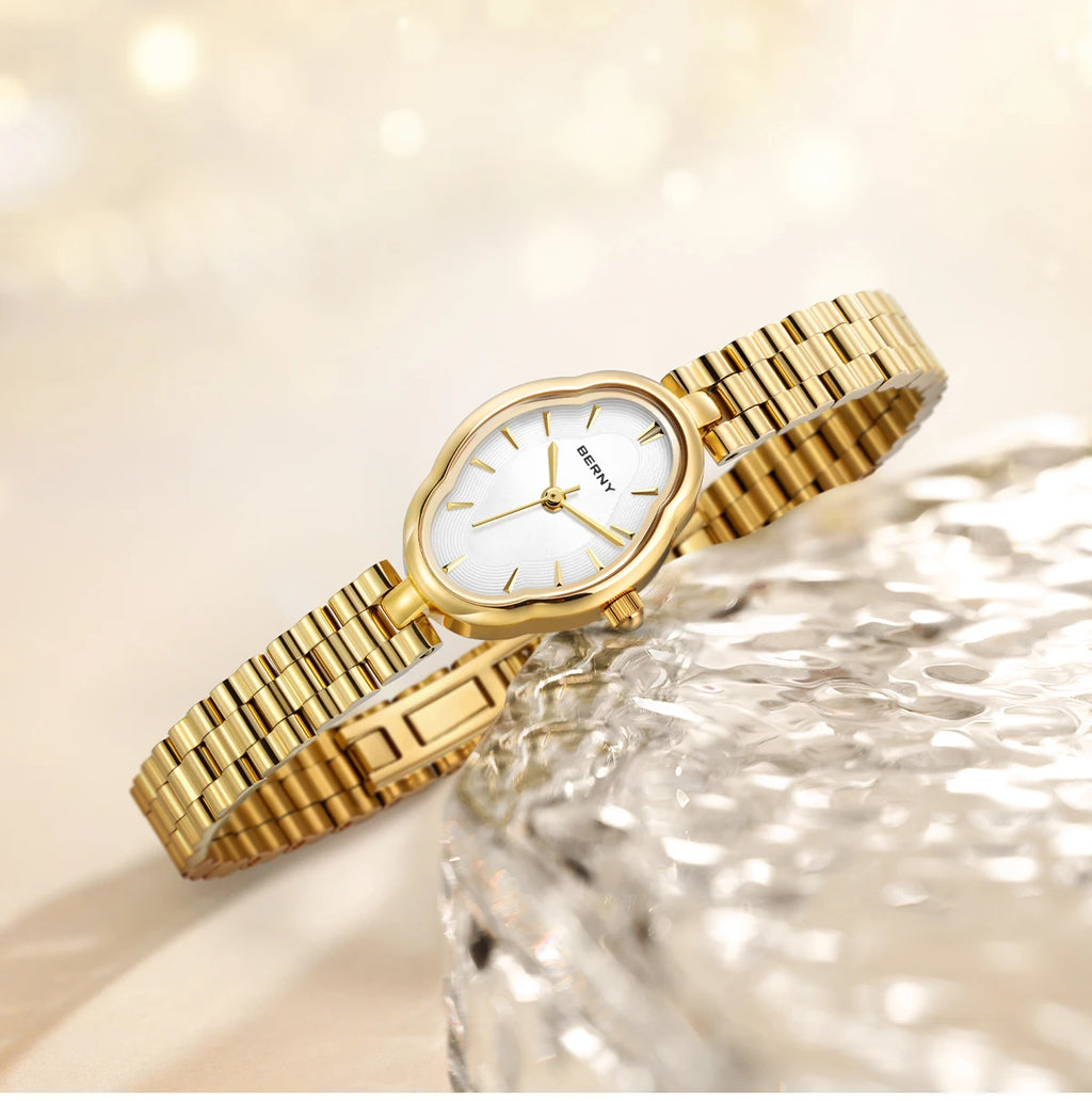 BERNY Gold Watch for Women Ladies Wristwatch Gold Quartz Jewelry Bracelet Set Minimalist Watch Multicolor Small Ladies Watches