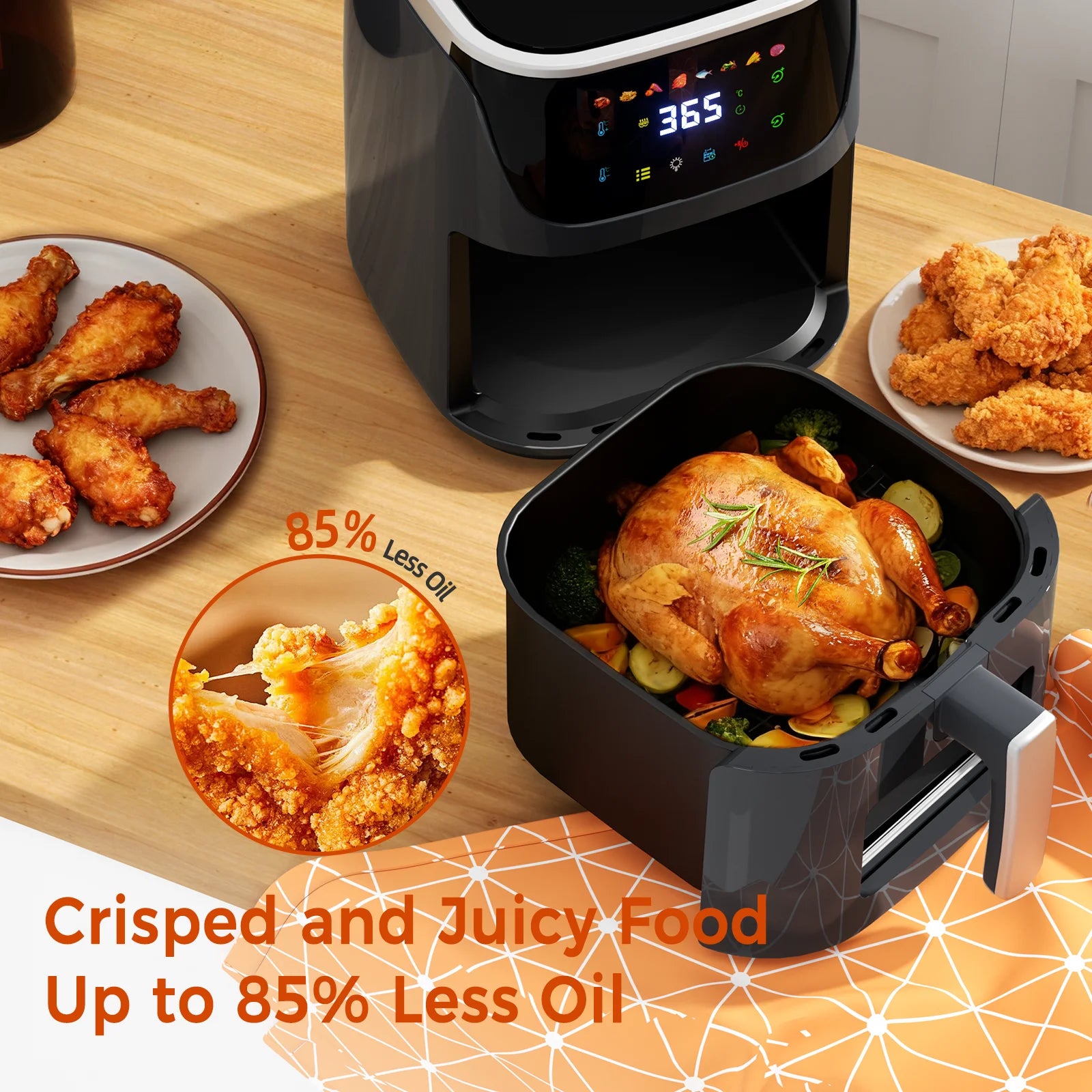 Patbrela Visible Air Fryer 7.0L 8-in-1 Max 200°C Electric Hot Fryer Oven Oilless Cooker with Touch Screen Nonstick Basket Family Size