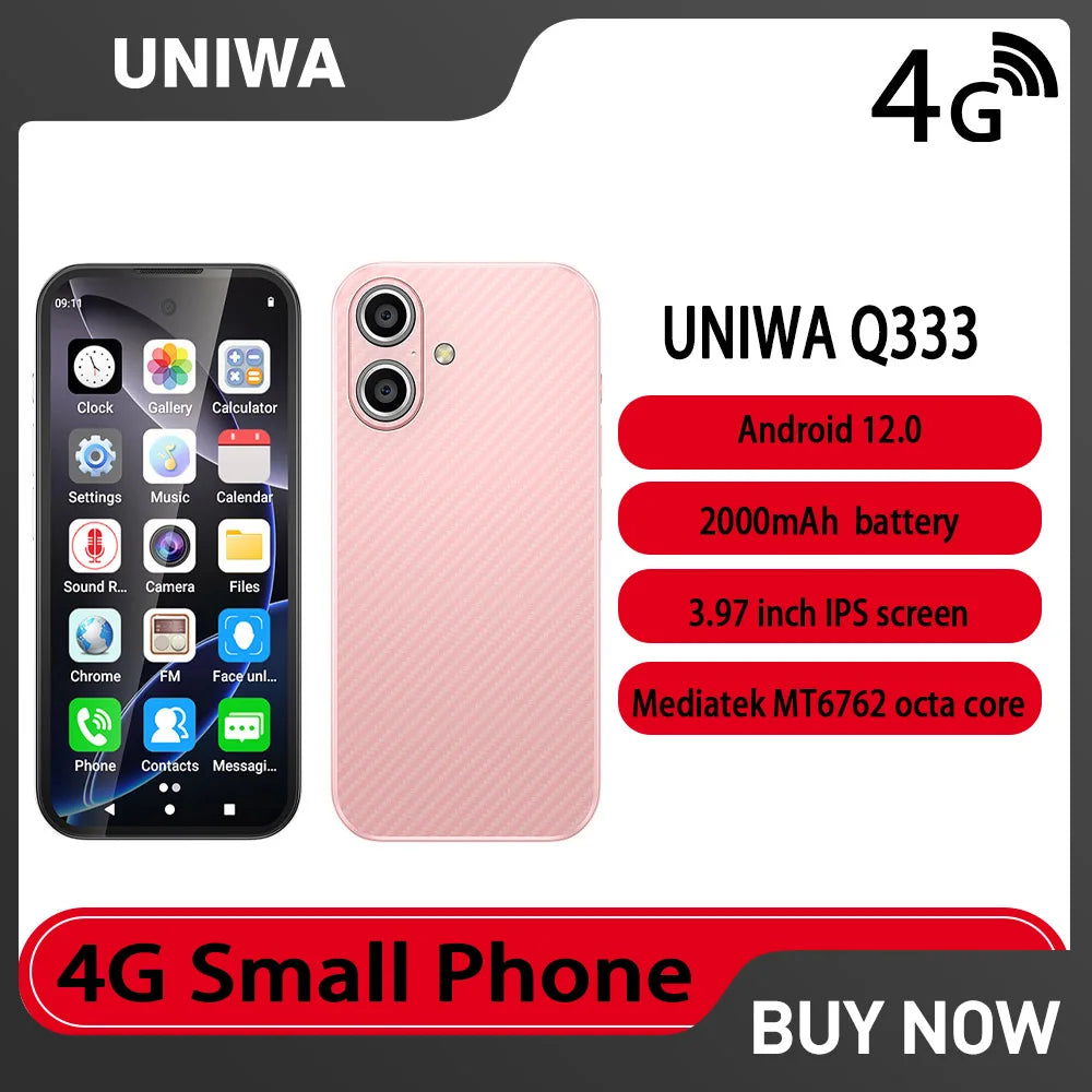 UNIWA Q333 4G 3.58 Inch Mini HD Smartphone 3GB RAM 64GB ROM 2000mAh Mobile Phones BT 5.0 Google Play Store Face ID Small Phone Main image