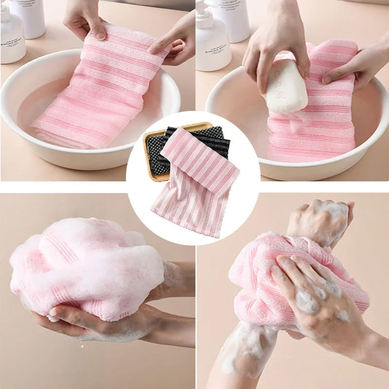 New Japanese Gentle Bath Rubbing Washcloth Nylon Bath Towel Back Exfoliating Scrub Shower Brush Sponge Body Bathroom Accessories Ürün ana görseli