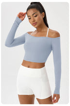 Yoga long-sleeved T-shirt women's one-shoulder sexy tight fitness wear top nude feel quick-drying sports sleeved Yoga Shirts