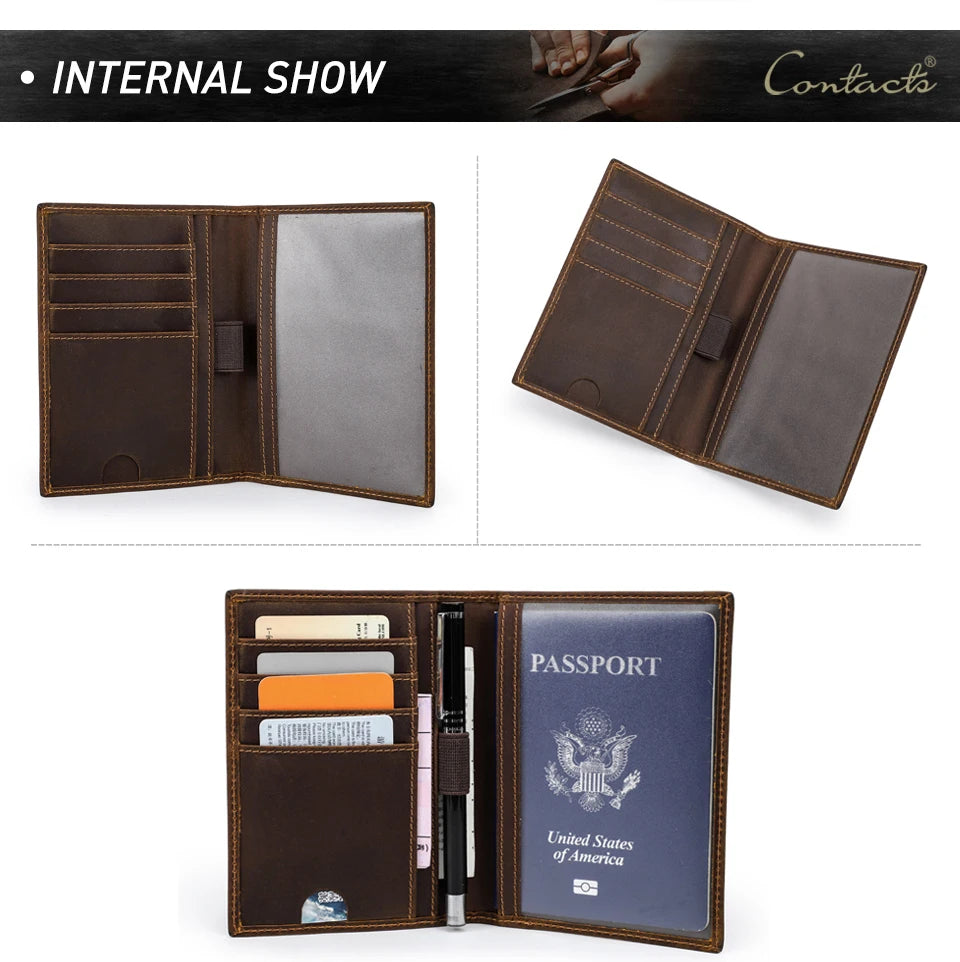 Retro Leather Passport Cover RFID Blocking For Cards Travel Passport Wallet Document Organizer Case With 1 Pen Holder Men Women