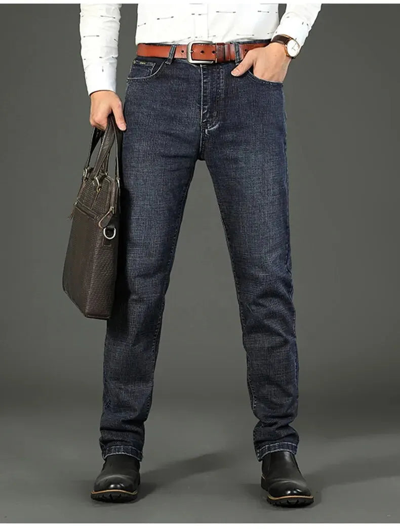 Wthinlee New Business Men's Jeans Casual Straight Stretch Fashion Classic Blue Black Work Denim Pant Trousers Male  Clothing
