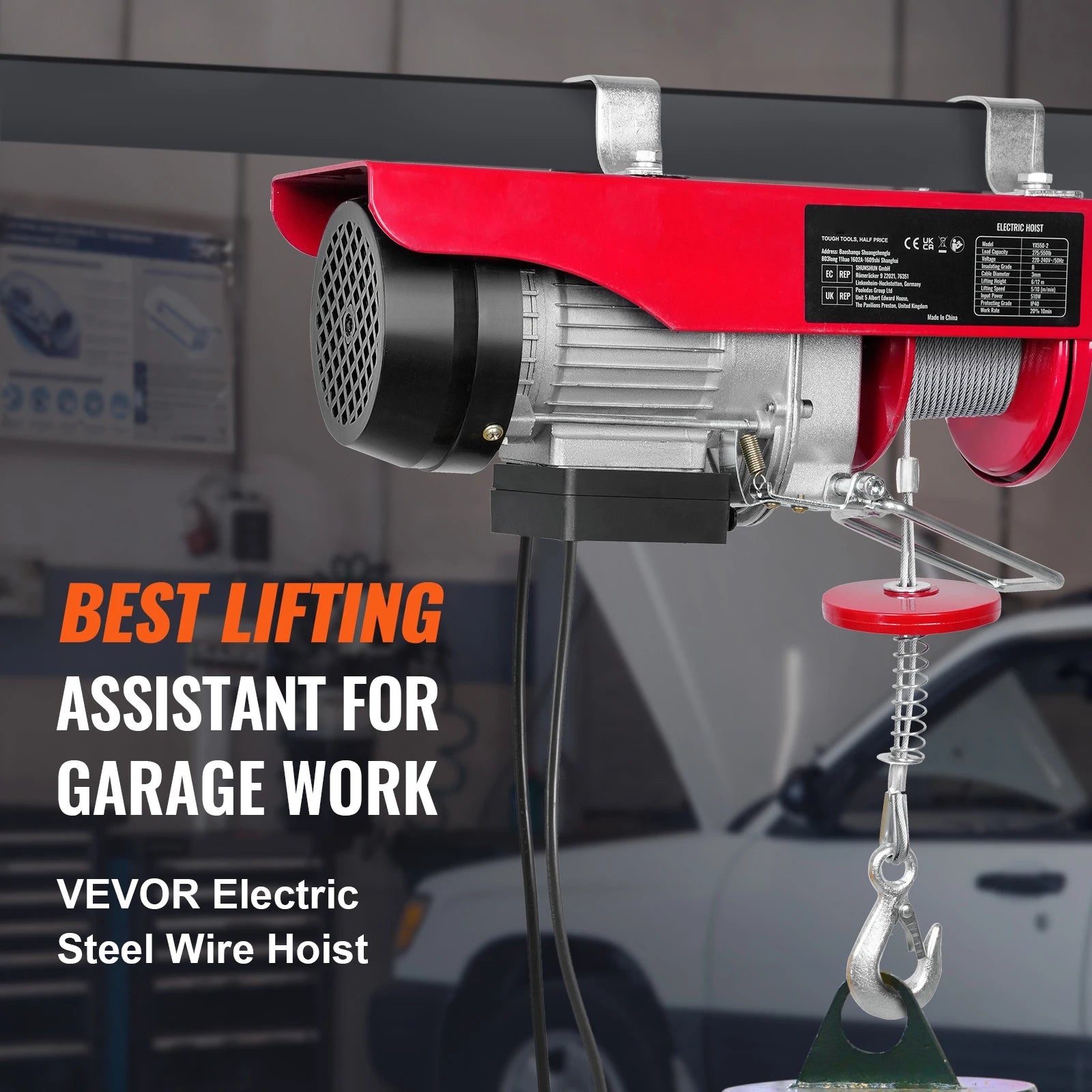 SucceBuy 250kg Electric Hoist Crane Portable Lifter Overhead Garage Winch with Wired/Wireless Remote Control for Car Garage Boat Ürün ikincil görseli