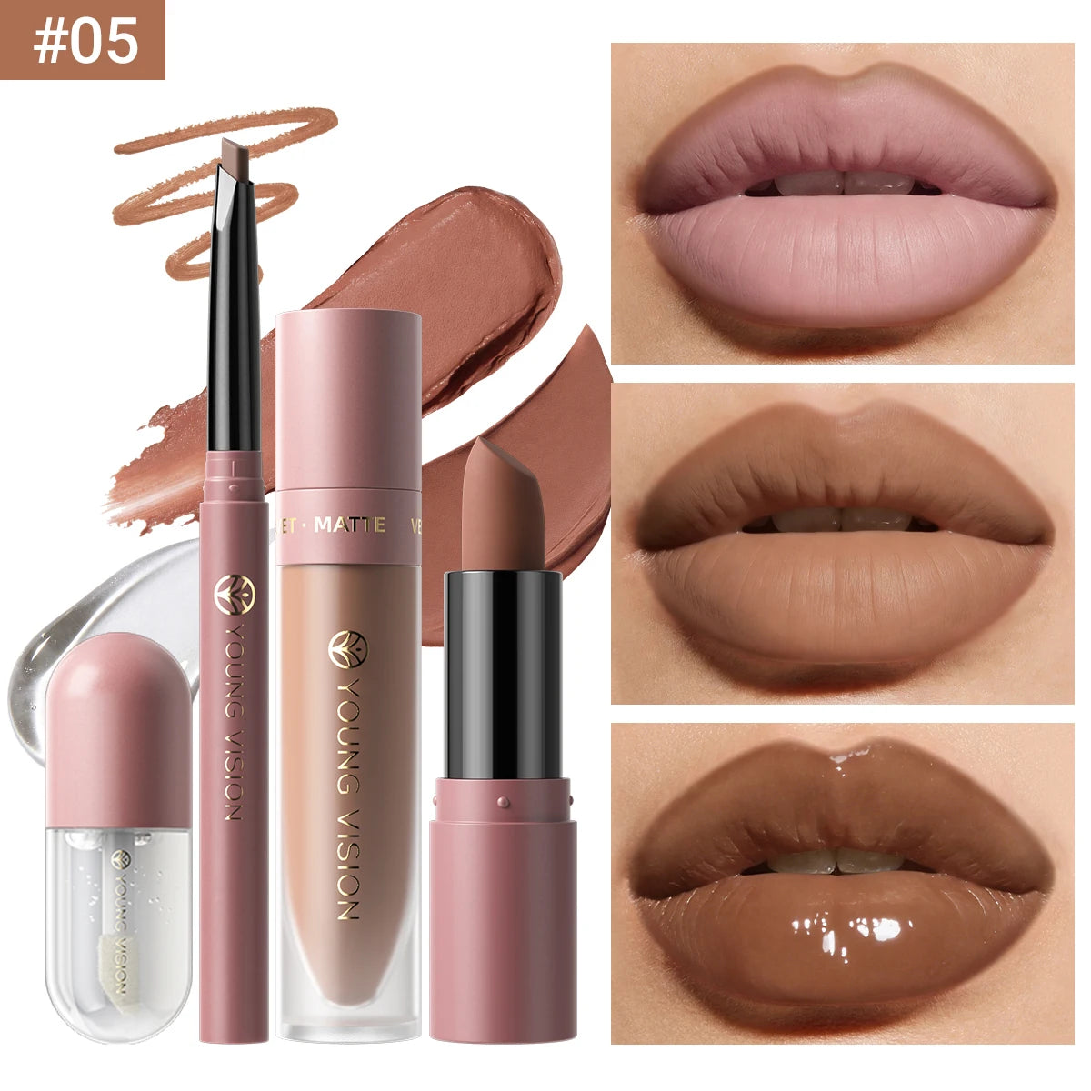 4pcs/Set Long Lasting Waterproof Lip Makeup Kit - Soft Smooth Creamy Lipliner Lipstick & lip gloss lip oil Set