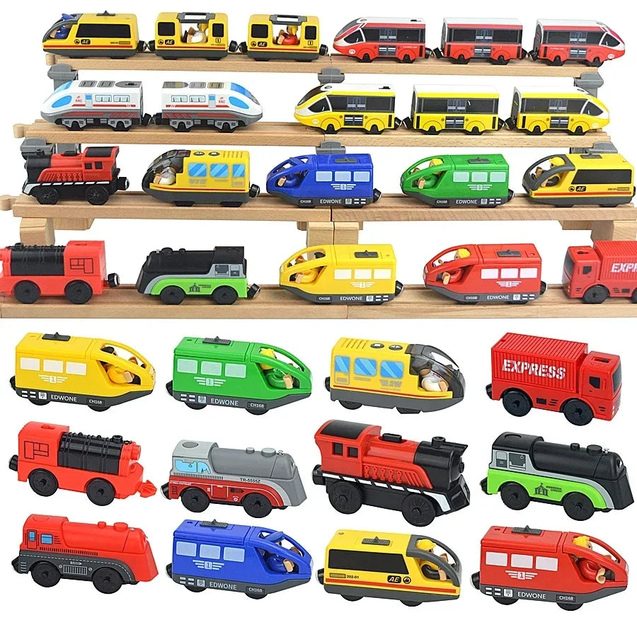 Magnetic Electric Train Car Locomotive Wooden Track Slot Diecast Railway With Two Carriages Train Wood Kid Toy Biro Leduo Track