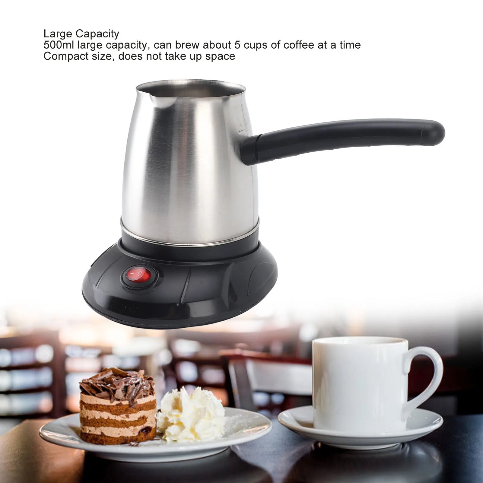 500ml Stainless Steel Electric Turkish Coffee Maker Pot with Long Removable Handle for Tea And Milk