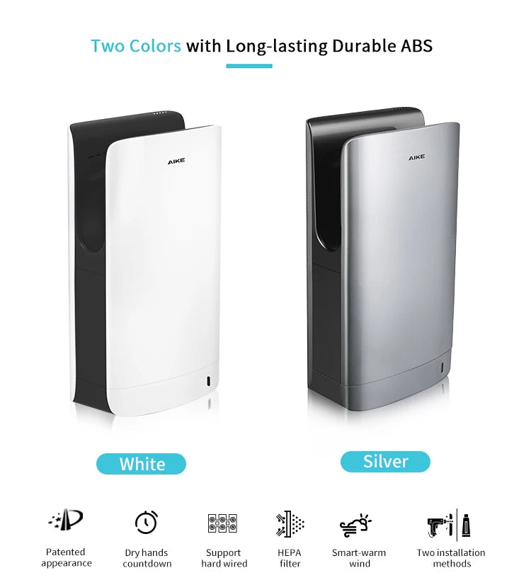 AIKE Automatic Hand Dryer for Bathroom Jet Hand Dryer with HEPA Filtered Vertical Slim Compact High Speed Wall Dryers 1400-1750W