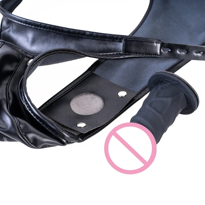 Multi-Functional Leather Chastity Panties with No Vibration Silicone Dildo Anal Accessories for Couple Sensual Play Sex Toys