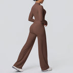 2pieces Quick Drying Sports Fitness Clothing Yoga Set Women Yoga Zipper Long Dleeves High Waisted Breathable Wide Leg Pants Set
