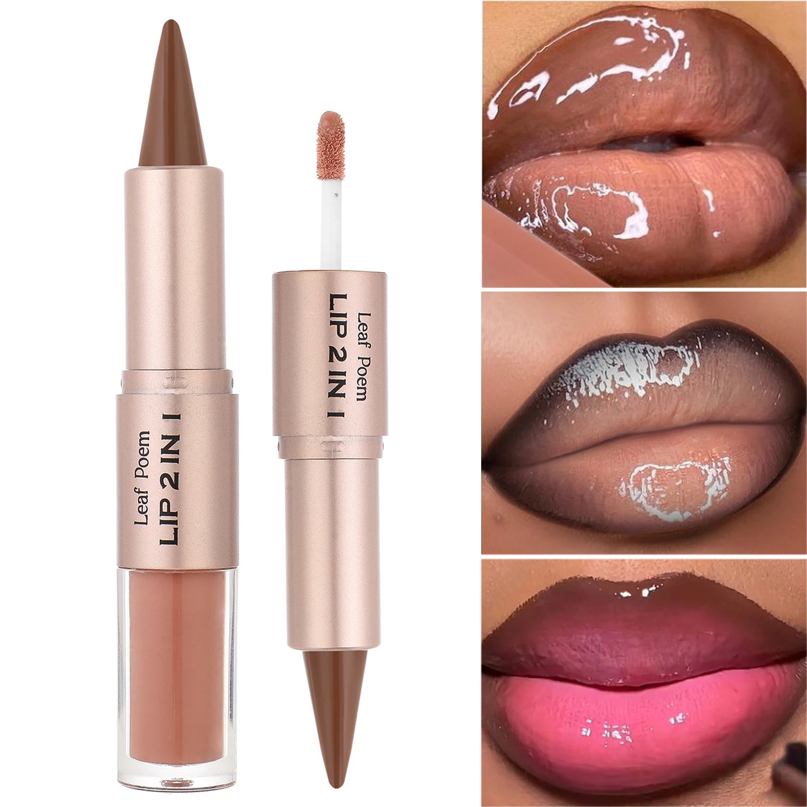 Black Brown Tapered Lip Liner Contour Pencil Double Head Mirror Plumping Lip Glaze Crystal Lip Gloss Sexy Red Lips Tint Makeup Ürün ana görseli