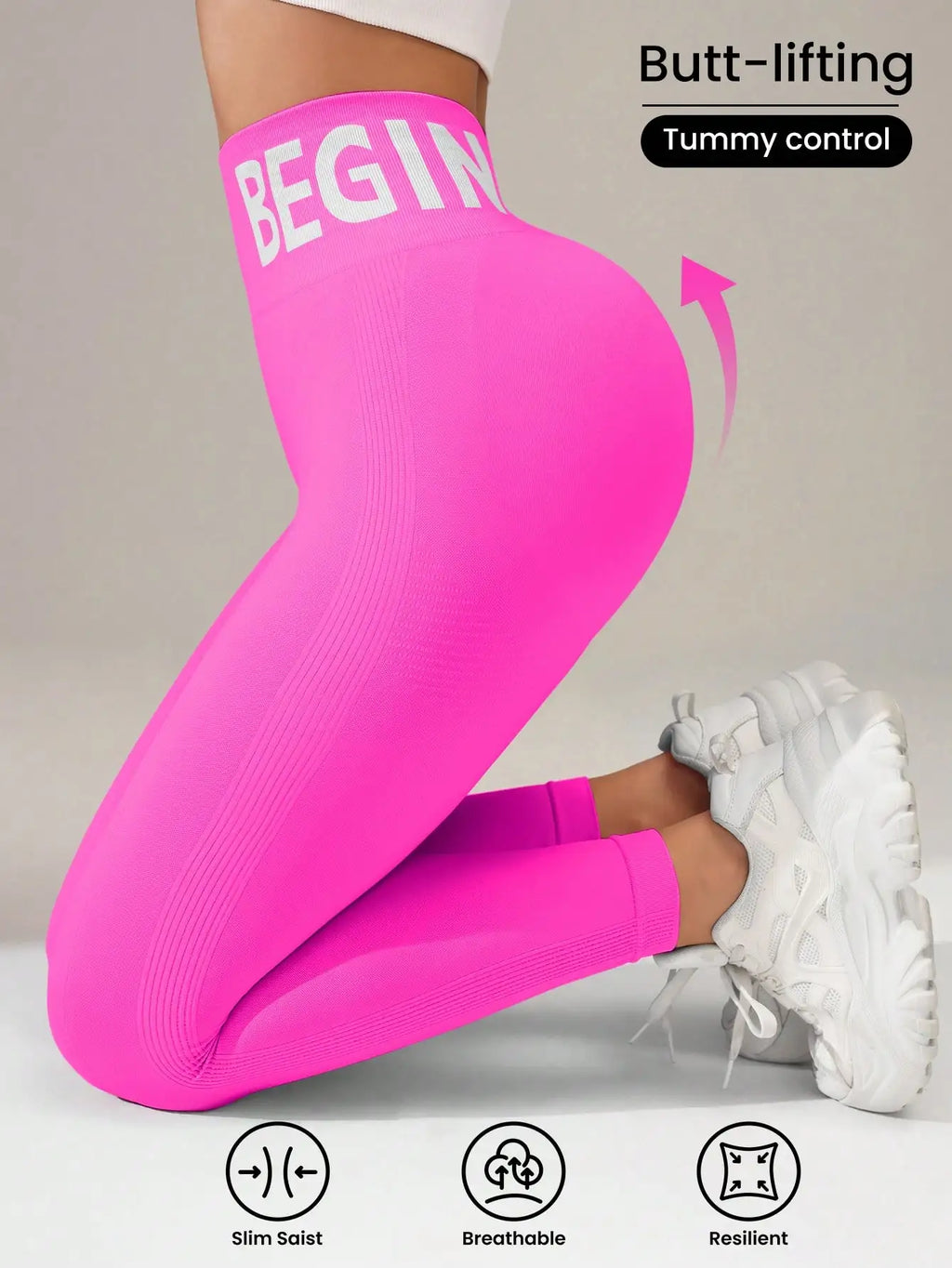 European and American Seamless Yoga Leggings with Waistband Lettering, Butt-Lifting, Quick-Dry Women's Breathable Tights for Pea