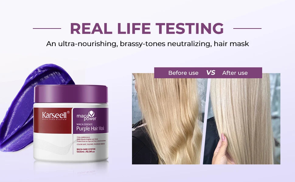 Karseell Purple Hair Mask 100ml/500ml Professional Neutralizes Brass Yellow Tones  For Blonde Silver Gray Highlighted Hair