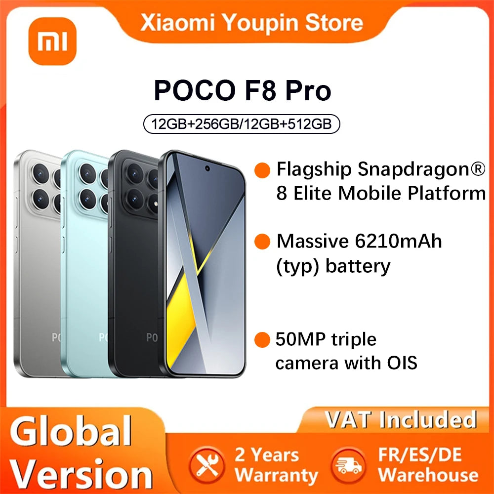 Global Version POCO F8 Pro 5G smartphone 5G 6.59" Snapdragon® 8 Elite Mobile Platform 6210mAh 100W 50MP camera IP68 NFC XIaomi Ürün ana görseli