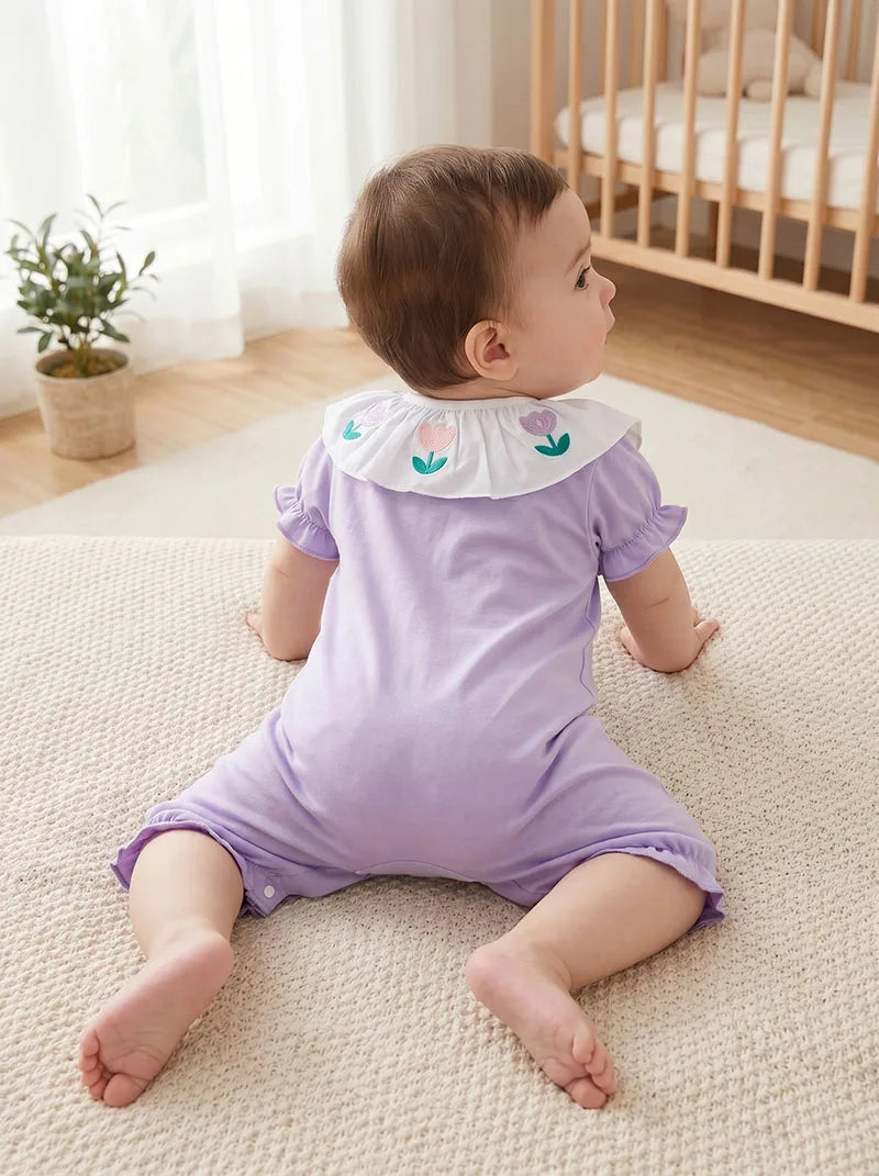 MILANCEL Summer Baby Rompers 0-24M Soft Comfortable Toddler Jumpsuit Embroidered Flowers Infant Girls Clothes