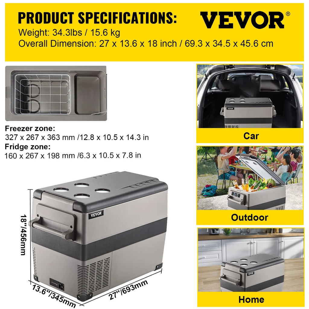 VEVOR 15L-55L portable small refrigerator car refrigerator car truck mini cooler, suitable for driving, traveling, and home use