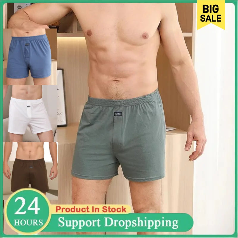 Men's Aro Pants Underwear 100% Pure Cotton Home Sleeping Pants Loose Breathable Men's High Waisted Four Corner Boxers Shorts Ürün ana görseli