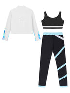 3Pcs Kids Girls Skating Athletic Fitness Workout Tracksuit Sleeveless Vest Top +Pants with Long Sleeve Zipper Sweatshirt Gym Set