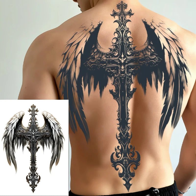 Magic Juice Ink Waterproof Tattoo Stickers Full Back Large Size Herbal Juice Temporary Tattoos Men Body Art Dragon Tiger