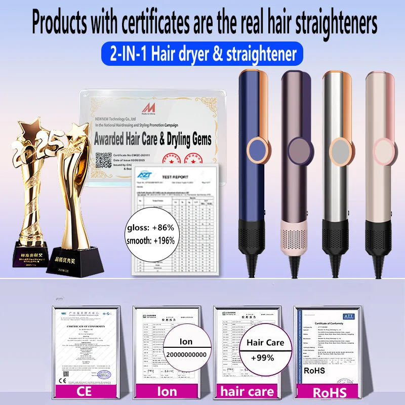 2-in-1 Hair Dryer and Flat Iron Dual Heat Negative Ion Hair Styler for Quick Drying and Straightening Travel Friendly Home Use Ürün ikincil görseli