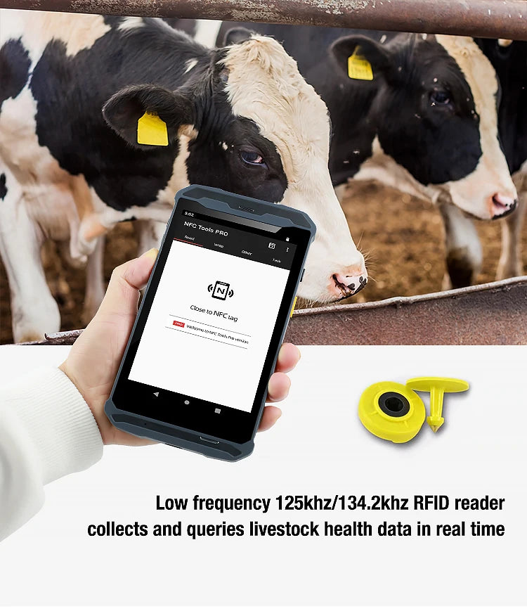 Handheld 125khz-134.2khz RFID Animal Ear Tag Reader Android PDAs Scanner for Cattle/goat Dairy Farm Livestock Data Management