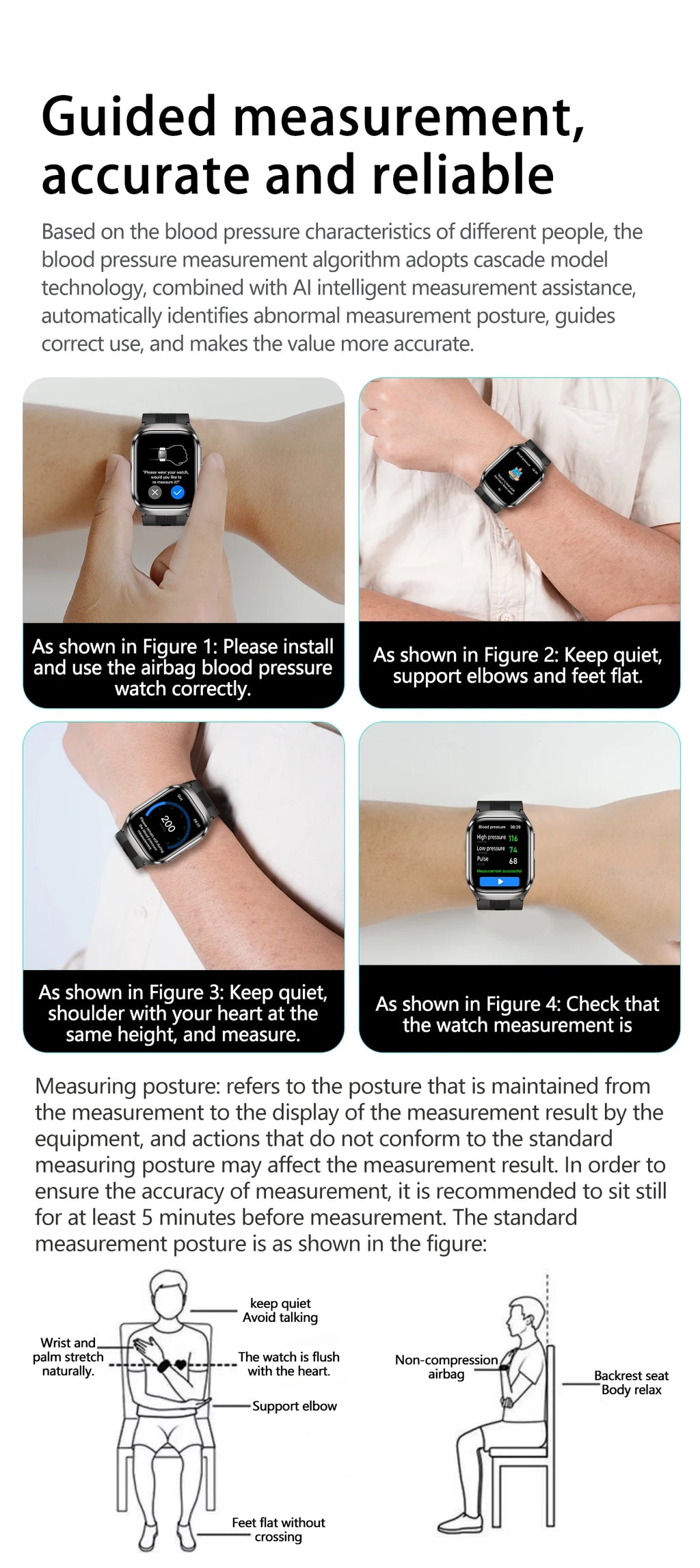 2026New Health Watch Blood Pressure Accurate Measure Smart Watches Men Uric Acid Blood Lipids waterproof Airbag Smartwatch Women
