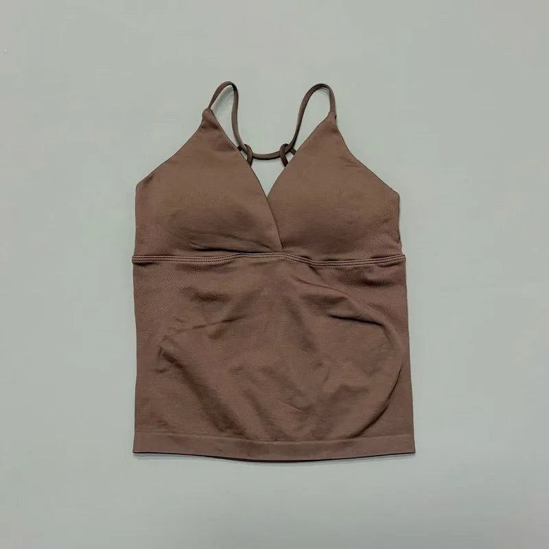 Vision Twist Front Longline Top Women Gym Tank Yoga Tops Quick Dry Thin Strap High Elastic Running Vest Push-up Fitness Vest