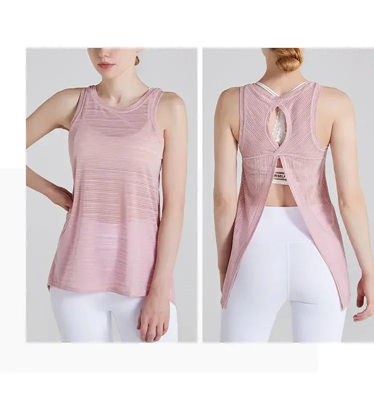 Sexy Sleeveless Backless Sports T-Shirt Women's Gym Tank Top Loose Sportswear Breathable Workout Tank Top Fitness Yoga Dance