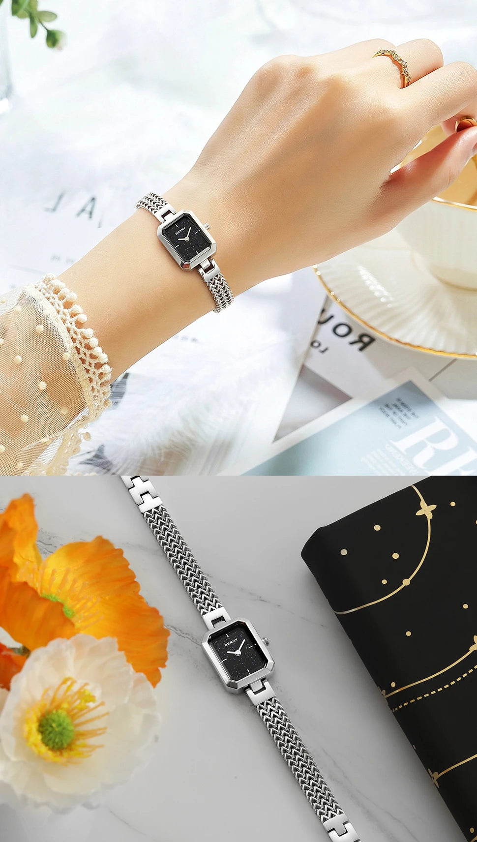 BERNY Square Women Wristwatch Luxury Fashion Quartz watches Minimalist Rectangle Mini Dial Stainless Steel Jewelry Women's Watch